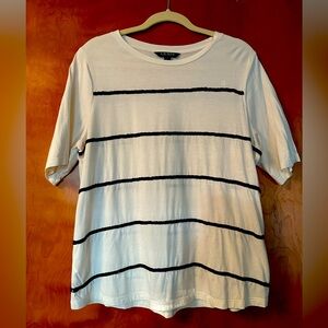 Lauren Ralph Lauren Cream T-Shirt with Black Sequin Stripes, Size L